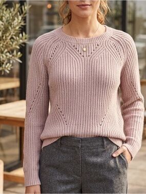 Lucky Brand Dusty Rose Openwork Crewneck Sweater